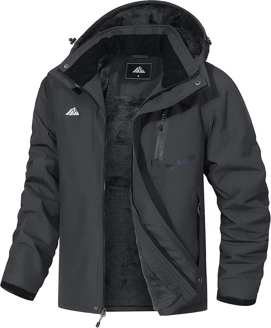 Men's Mountain Ski Jacket Waterproof Winter Coat Warm Snowboarding Jacket Snow Windbreaker Hooded for Hiking (Large, Dark Gray)