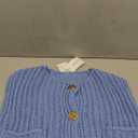 Baonmy Women's Sleeveless Cropped Chunky Knit Cardigan 2025 Casual Button Down Crochet Sweater Vest Tops with Pockets (Large, Blue)
