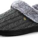 HomeTop Women's Cable Knit Slippers Breathable Warm Comfy Non-slip Indoor Outdoor House Shoes with Fuzzy Collar (7-8, Cloudy Gray)