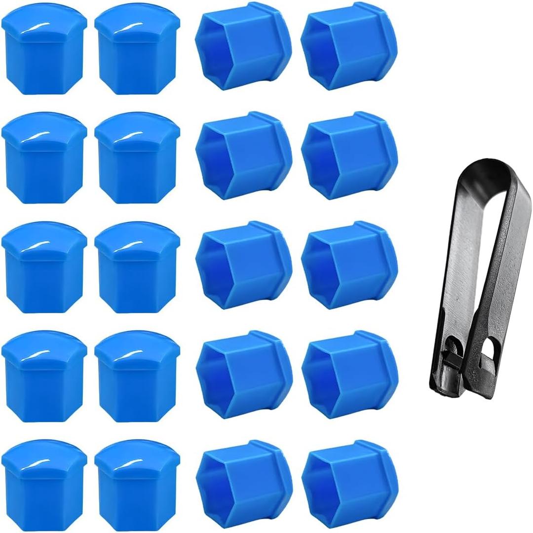 20 PCS Wheel Nut Covers Bolt Caps, 17mm Anti-Theft Wheel Lug Bolt Covers with Removal Tool, Automotive Hub Screw Exterior Protection Cap, Decorative Car Accessories (Normal, Blue)