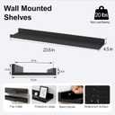 Long Floating Shelves for Wall Decor, Long Wall Mounted Storage Shelf for Bedroom, Living Room, Bathroom, Kitchen, Nursery, Display Picture Ledge Shelf with Lip Set of 2-24 Inches, Black