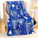 HunnmingRe Hanukkah Throw Blanket Hanukkah Gifts 50 x 60 Inches Magen David Menorah Printed Flannel Blanket Hanukkah Decorations for Home Decor Chanukah Gifts