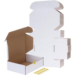 RLAVBL 10 Pack 7x5x2 Small Shipping Boxes, White Corrugated Cardboard Box for Packing, Mailing, Business