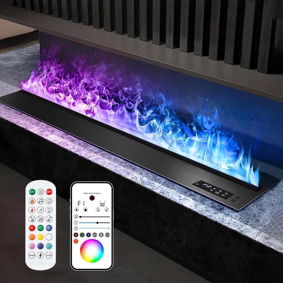 Water Vapor Fireplace Recessed Multicolour Realistic Atomized Flame, Electric Fireplace with Manual Water Control and Remote Control,with 5ft Power Cord,Size: L31.5 x W7.87x H8.27 in (Multicolor)