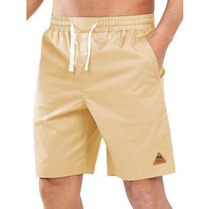 NORTHYARD Mens Casual Cotton Shorts 9 Inch Hybrid Golf Work Board Shorts with Zipper Pockets Quick Dry (Beige, M)