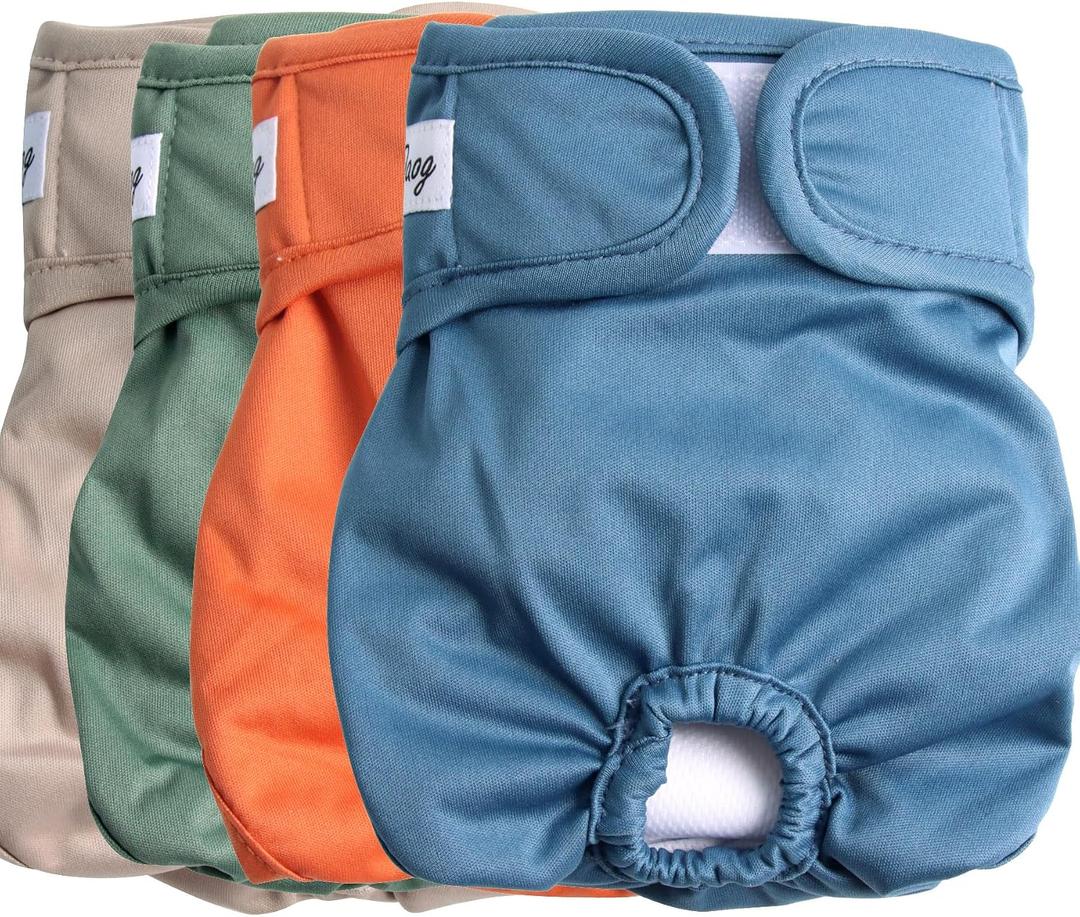 JoyDaog Female Dog Diapers for Medium Dogs,4 Pack Reusable Washable Premium Doggie Diapers for Heat,Incontinence,Period Doggy Nappies, Large 