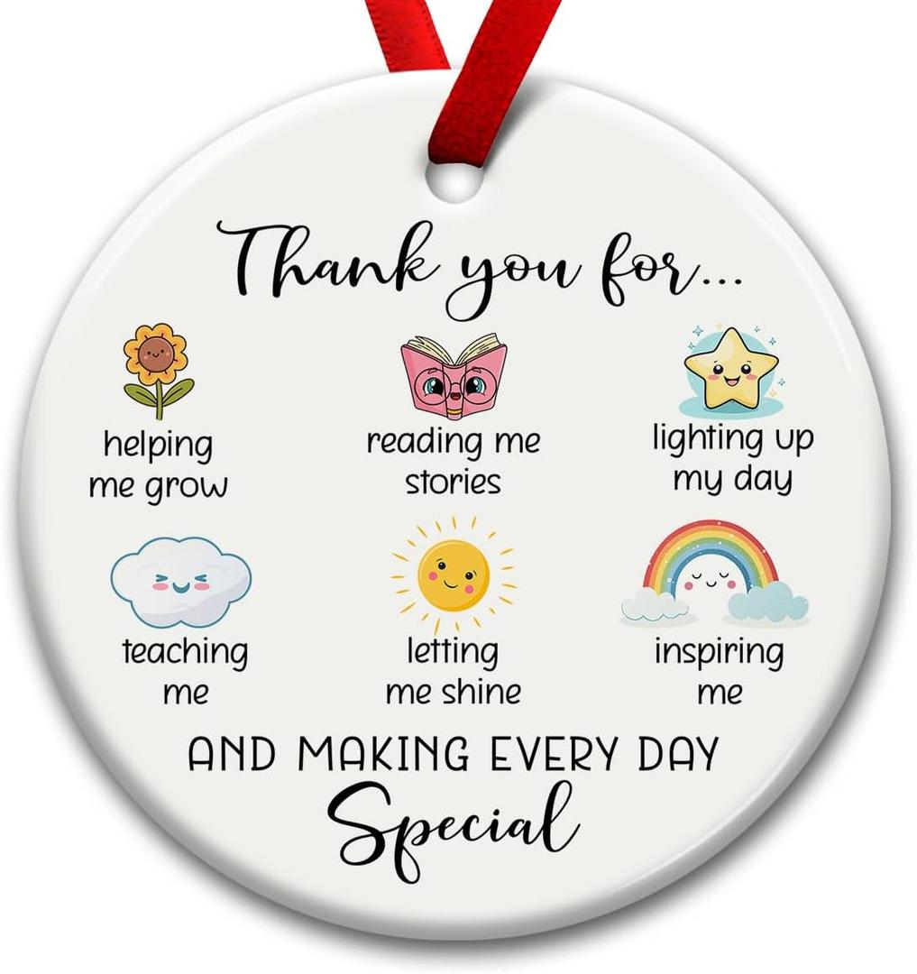 Teacher Appreciation Ornament, Ceramic Christmas Ornaments, School Decor for Christmas Tree, Cute Thank You Gifts for Teacher from Students, Kindergarten Christmas Ornament