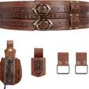 Medieval Viking Wide Belt - Renaissance Faux Leather Pirate Belt Pouch for Men & Women LARP, Halloween, Cosplay Party (Brown-hwtz)