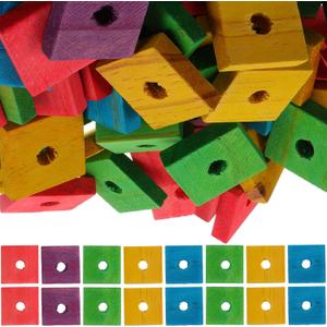 BESPORTBLE Bird Toy Parts, Pack of 100 Wood Blocks for Birds Multicolored Natural Wooden Blocks Bird Chewing Toy Mini Wood Chip Charms for DIY Playing Chewing Bird Toys