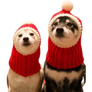 NACOCO Christmas Dog Hat Crocheted Snood Funny Pet Cap with Pompon Red Green Warm Winter Dog Hat Knit Snood Headwear for Pets & Women & Men (Red, S) (Small (Pack of 1))