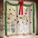 Riceshoot Christmas Window Decorations 9ft Christmas Garland Ornaments with Xmas Balls Silver Curling Ribbon Lights and Large Red Bows for Home Kitchen Window Decor Garden Holiday Party Decorations