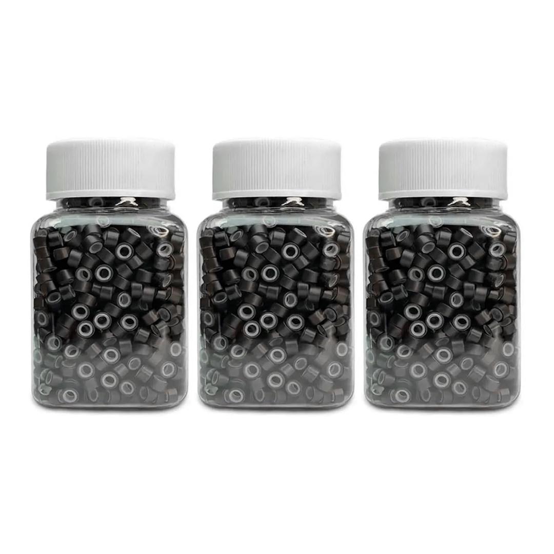 1500Pcs Silicone Beads for Hair Extensions, 5mm Silicone Lined Beads Microlink Rings Hair Extensions Tool (Dark Brown, 5mm)