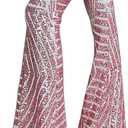 BLENCOT Women's Glitter Sequin Wide Leg Palazzo Pants High Waist Bell Bottoms Party Flared Trousers (XX-Large, Pink)
