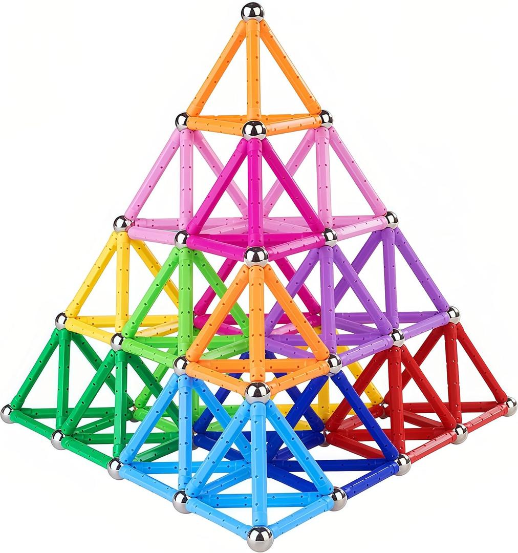 Beicarin 204 Pcs Magnetic Building Sticks Blocks Toys, 2.3" Length Magnet Educational Stacking Toys Set for Kids and Adult, STEM Building Toy 3D Non-Magnetic Balls with Storage Bag