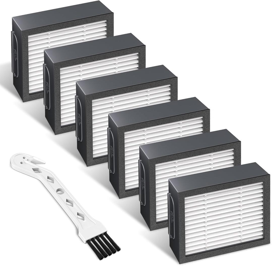 Improvedhand Filters Replacement for i-Robot Roomba E I & J Series i1+ i3 i3+ i4 i5/plus i6 i6+ i7 i7+/plus i8 i8+ E5 E6 E7 Vacuum Cleaner parts 4639161,6 Pack High Efficiency Filters+1 Cleaning Brush