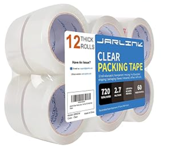 JARLINK Clear Packing Tape (12 Rolls), Heavy Duty Packaging Tape for Shipping Packaging Moving Sealing, 2.7mil Thick, 1.88 inches Wide, 60 Yards Per Roll, 720 Total Yards