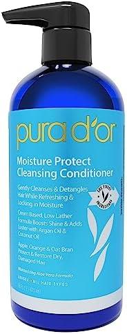PURA D’OR Moisture Protect Cleansing Conditioner (16oz) Detangles & Restores Hair with Argan Oil, Lavender, No Sulfate, All Hair Types, Men & Women (Packaging may vary)