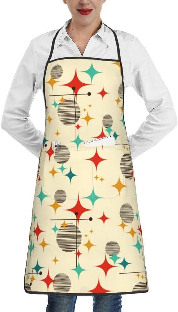 Kitchen Chef Apron With Pockets For Cooking Grilling Bbq Painting Women Men Apron (Atomic Retro)