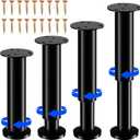Olldag 4 PCS Adjustable Height Bed Support Legs [with Screws] 4.72-7.48 Inch for Bed Frame/Bed Center Slat, Heavy Duty Furniture Replacement Legs for Sofa/Cabinet/Couch/Dresser/Table (Black)