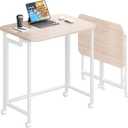 JSB Folding Desk for Small Spaces,Mobile Portable Rolling Laptop PC Table on Wheels,Foldable Computer Desk for Home Office,Bedroom,Dorm,Space Saving (Natural & White, 23.6")