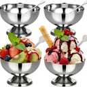 4PCS Small Stainless Steel Ice Cream Cups,5.5OZ Silver Dessert Bowls with Forks Small Metal Footed Cup for Serving Salad Summer Luau Party Supply,Coupe Glasses for Sundae Fruit Ice Cream Pudding Sauce