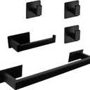 5 Pieces Self Adhesive Bathroom Hardware Set-SUS304 Stainless Steel-Towel Rack Set Include 16Towel Bar+Toilet Paper Holder+3 Towel/Robe Hooks Bathroom Accessory (Matte Black, 16 in)