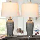 25" Farmhouse Jar Table Lamps Set of 2, 3 Way Touch Control Rustic Bedside Lamps with USB A+C Ports & AC Outlet, Pot Nightstand Lamps for Bedroom Living Room (LED Bulbs Included)