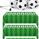 Buryeah 3 PCS Soccer Themed Disposable Plastic Tablecloths 54 x 108 Inches 12 pcs Inflatable Beach Balls 1pcs Goal Supplies for Soccer Tailgate Sports Party Rectangular Day Decorations (Football Style)