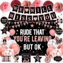 Going Away Party Decorations for Women, Rose Gold We Will Miss You Party Supplies - Rude That You'Re Leaving But Ok Banner Swirls Pompoms Balloons, Great for Retirement Farewell Goodbye Party