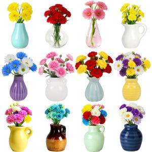 2 x 12 Pcs Cute Mini Ceramic Vase Fridge Magnets with Artificial Flowers | Funny Tiny Vase Magnet for Fridge Decorative, Office, Kitchen, Locker, Whiteboard