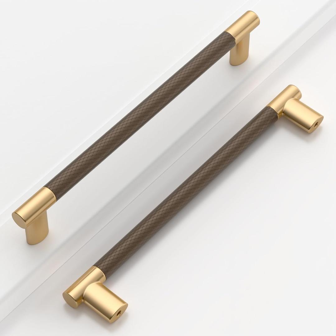 Knurled Cabinet Pulls CK4496 (10 Pack, Gold and Champagne Bronze, 7" Hole Center)