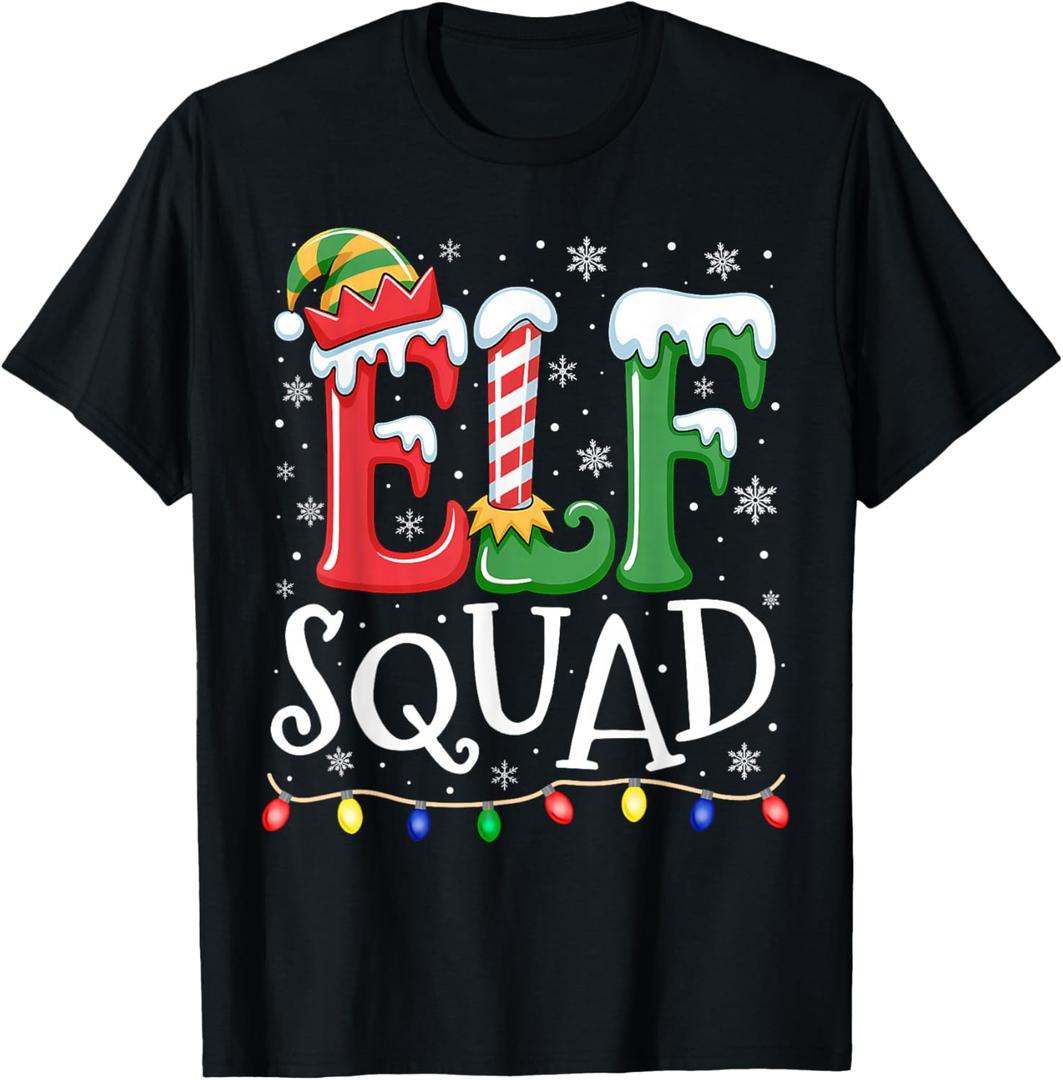 Elf Family Christmas Matching Pajamas Xmas Elf Squad T-Shirt, S, Black