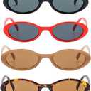 4 Piece Retro Oval Cat Eye Sunglasses for Women Y2k 90s Small Cateye Sun Glasses Trendy Narrow Shades (4Pcs Black+Red+Jelly Tea+Tortoise Tea)