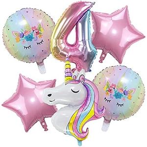 DUILE Unicorn Balloons Unicorn Birthday Party Decorations for Girls Foil Balloons Set Macaron and Rainbow Balloon Wedding Baby Shower Party Supplies (4), Set of 2