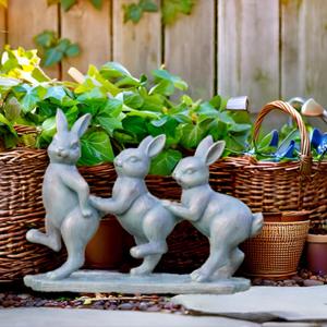 Newman House Studio Garden-Statues - Easter Bunny Decor - Rabbit Figurine - Garden Décor - Resin 3 Playing Bunnies On Base Sulptures for Easter Yard Framhouse Indoor Outdoor Décor 20.5 x 5.5 x 15.5 in Newman House Studio