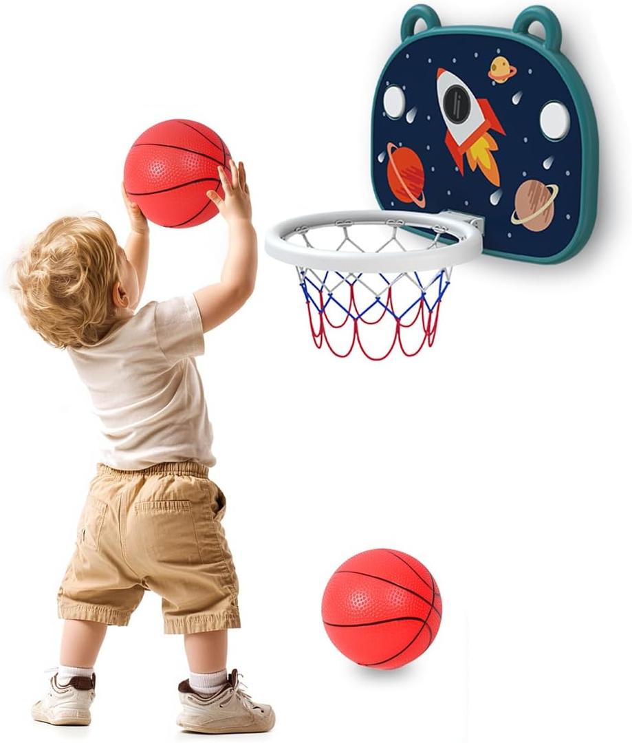 Toddler Basketball Hoop - Adjustable Height, Patented Octopus Suction Cup with 2 Extra Hooks  No Drill Door Mount, Safe & Sturdy Indoor Hoop for Kids Ages 2-6, Includes Soft Mini Basketball (Blue)