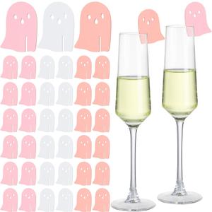50 Pcs Halloween Party Drink Markers Pink Ghost Wine Charms Party Favors Ghost Drink Tags Reusable Wine Glass Charms for Halloween Birthday Decorations