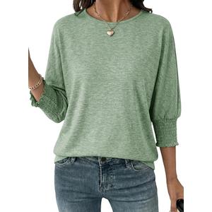 Dokotoo Women's 2026 Fashion Tops 3/4 Sleeve T-Shirts Cute Crewneck Basic Business Tees Blouses, Size XS