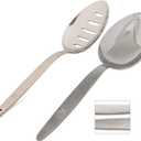 BNAZIND 2Pack Chef Kunz Spoon |18/10 Stainless Steel Serving Spoons | 9 Inch Basting Quenelle Chef Cooking Utensils Dinner Plating Spoon (Regular & Slotted Set)