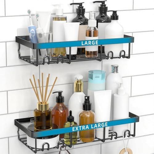 Moforoco Large Shower Caddy Shelf Organizer Rack, Self Adhesive Black Bathroom Shelves Basket, Home Farmhouse Wall Inside Organization and Storage Decor Rv Accessories