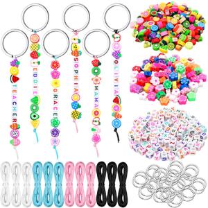 Landical 565 Pcs Fruit DIY Bead Keychain Kit Summer Key Chain Making Craft Adjustable Alphabet Letter Beads Strings Jewelry Key Ring Gift Backpack Accessories Party Favor