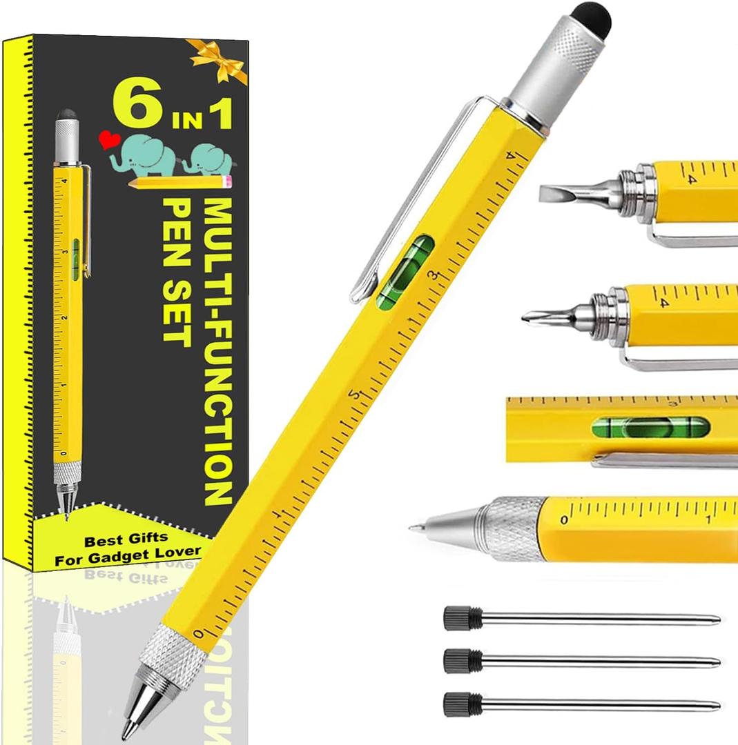 3 x Gifts for Men,Multi Tool Pen Set Dad Gifts from Daughter Son, 6 in 1 Multitool Pen with Ruler Level Ballpoint Pen Multitool, Birthday Gift Men Stocking Stuffers for Adults Teen