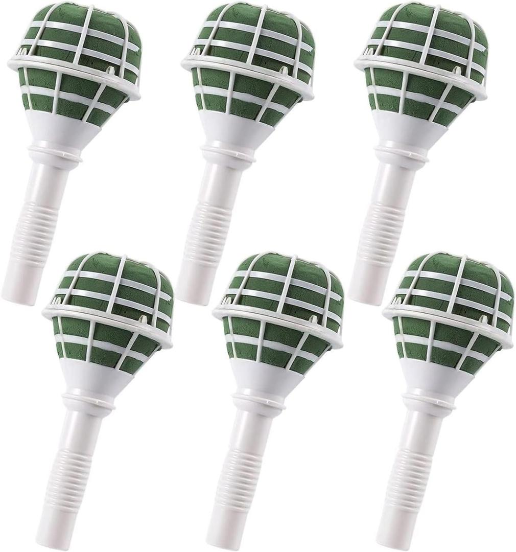 Juvale 6-Pack Foam Bouquet Holders, Ideal for Fresh Flowers, Wedding Decor, Floral Arrangements, and Gardening Projects, Wet Foam with Sturdy White Handheld Design (3.2x7x3.2 in)