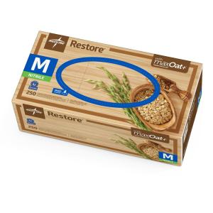 Medline Restore Nitrile Exam Gloves, 250 Count, Medium, Powder Free, Disposable, Colloidal Oatmeal to Soothe Hands, Strong, Tear Resistant for Medical Tasks, Household Chores and More (M)