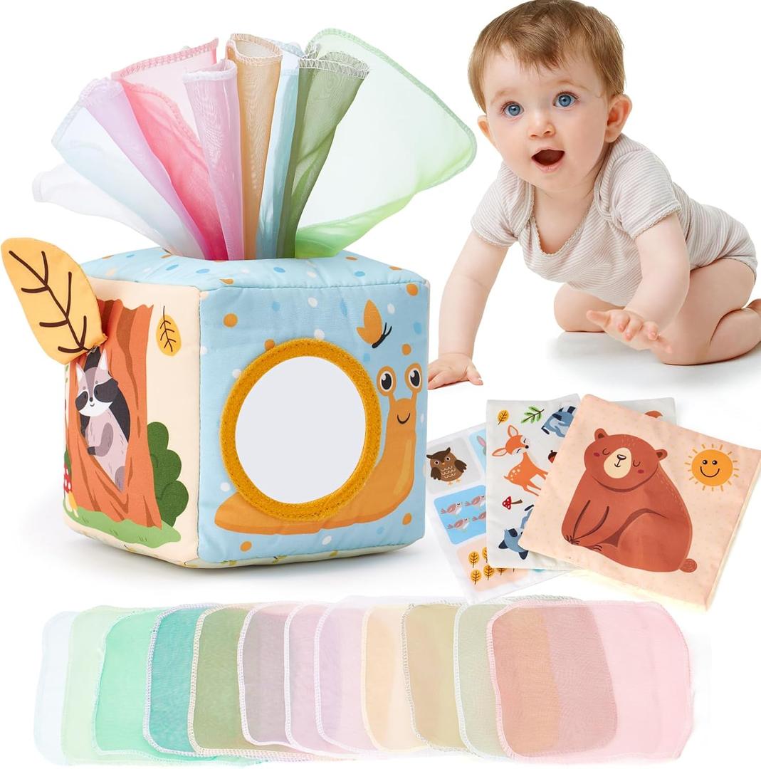 hahaland Baby Tissue Box Toy - Baby Toys 6-12 Months Montessori Toys for 6 Month Old Must Haves - Babies Boy Girl Gifts 6 7 8 9 10 12 Month Old Sensory Pulling Play Scarf Toys 1 Year Old Birthday Gift