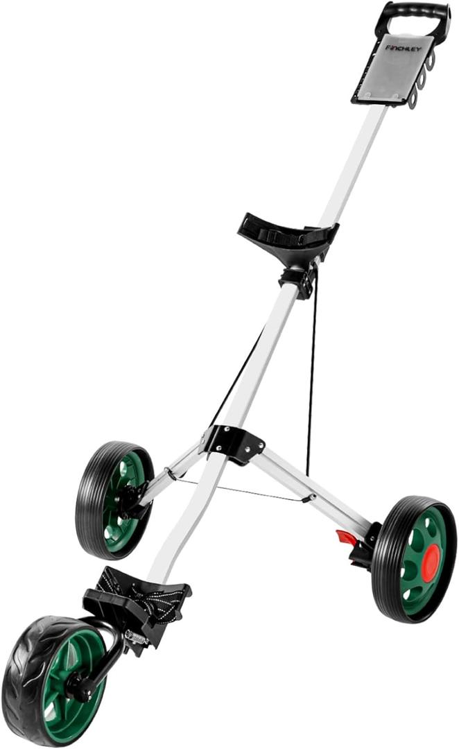 Golf Push Cart - Lightweight, Foldable 3-Wheel Golf Cart with Locking Foot Brake - FINCHLEY