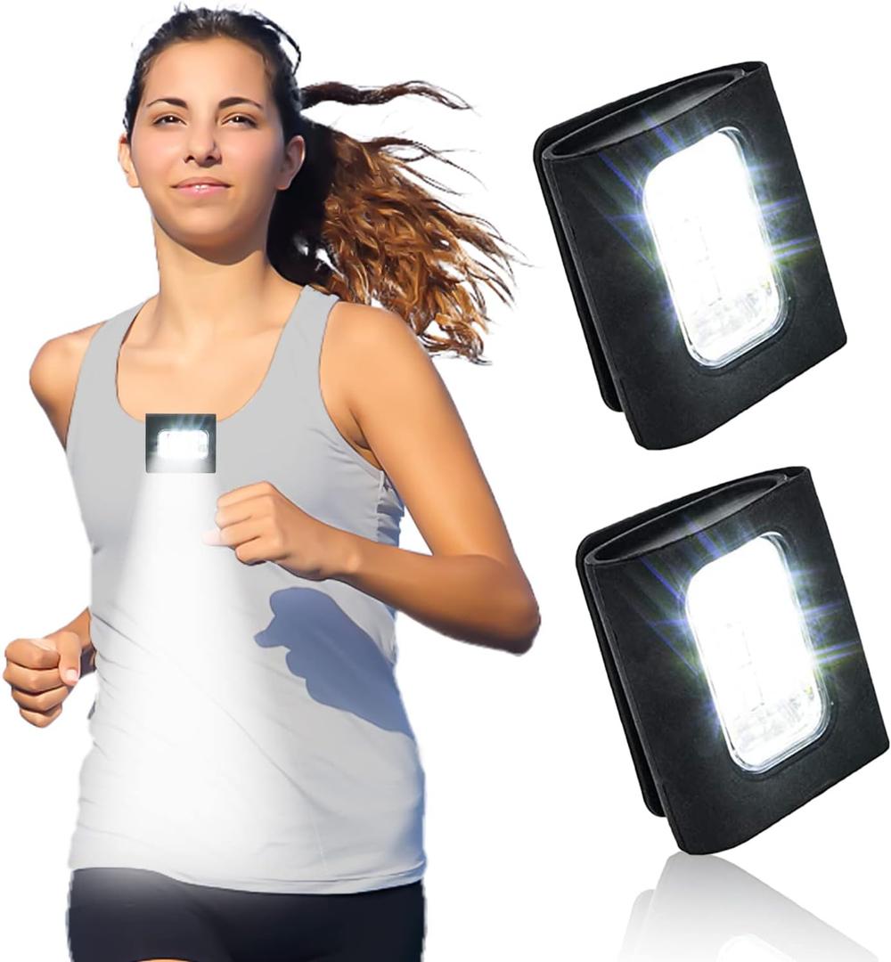 2 Pack Safety Jogging LED Light, Black, Water Resistant, 4 Modes, USB Charging, Strong Magnetic Clip for Night Running, Walking, Hiking