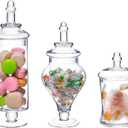 MyGift Clear Glass Apothecary Jars with Lid, Decorative Footed Vase, Candy Buffet Containers Set of 3