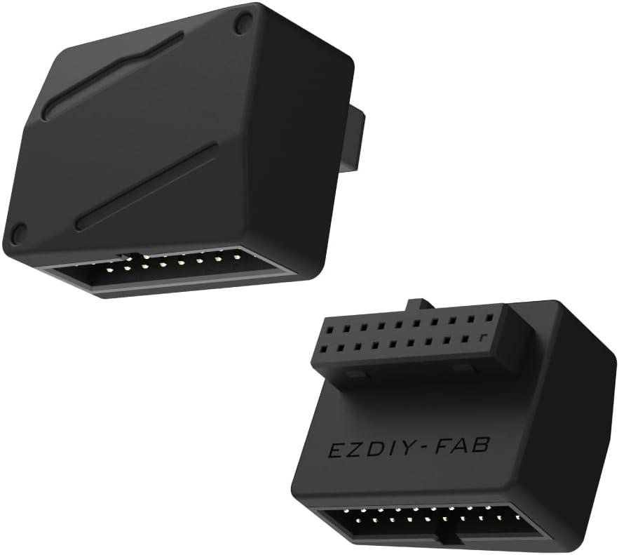 EZDIY-FAB USB 3.2 Gen 1 19-Pin 90 Degree L-Shape Adapter, Motherboard USB 3.0 Internal Header Adapter,19-Pin /20-Pin Male to Female Converter for Front Panel USB-A, Black -STD