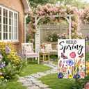 Hello Spring Garden Flag 12x18 Inch, Colorful Tulip & Wildflower Yard Flag with Butterflies, Double Sided Burlap Outdoor Seasonal Decoration for Porch Lawn Garden DF1098
